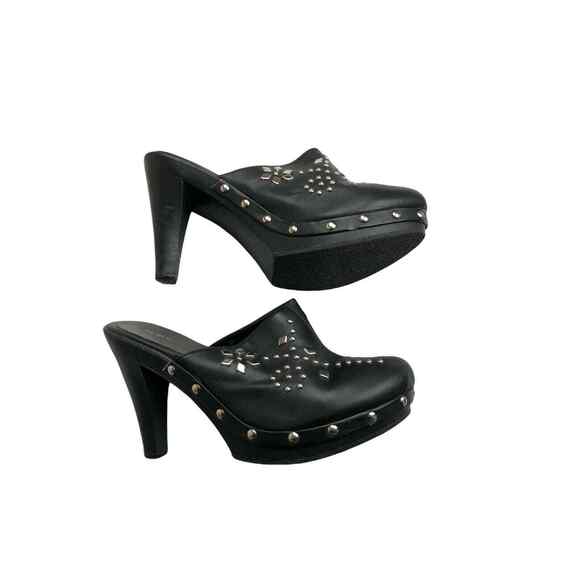 M.P.S. Womens Black Faux Leather Studded Heels Clog Mules size Slides Size 8 - Picture 1 of 9